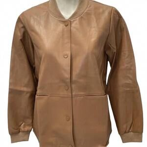 NEW BYRD women's sierra lightweight button snap varsity jacket in brown